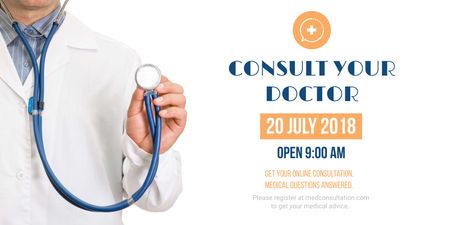 Consultation Announcement with Doctor holding Stethoscope Twitter Design Template