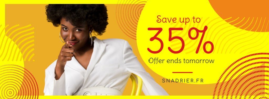 Szablon projektu Sale Offer Young Woman Pointing in Yellow Facebook cover