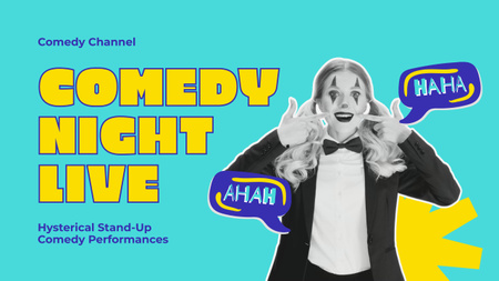 Comedy Night Live Announcement with Woman in Mime Makeup Youtube Design Template