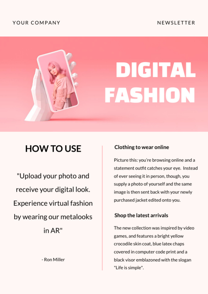 Digital Fashion in Online Application Newsletter Design Template