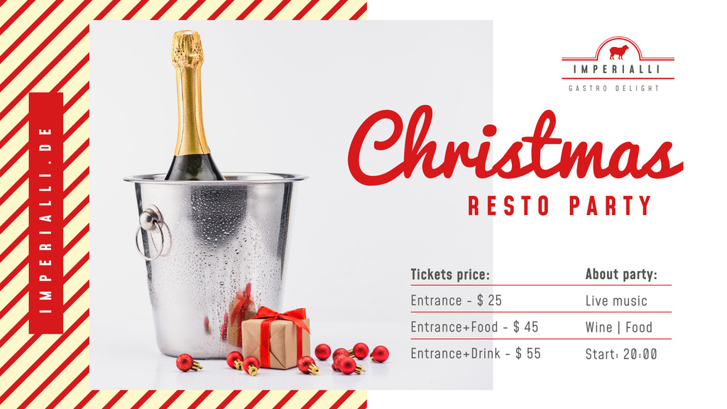 Christmas Party invitation Champagne and Gift FB event coverデザインテンプレート