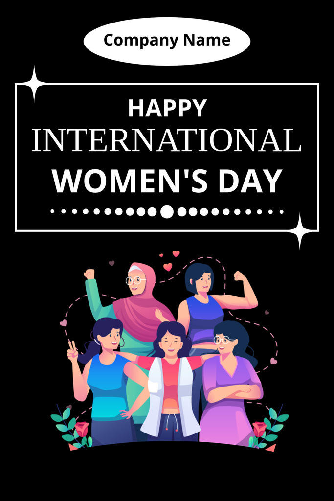 International Women's Day Greeting with Strong Diverse Women Pinterest – шаблон для дизайна