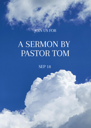 Anúncio do sermão da igreja com nuvens no céu azul Flyer A6 Modelo de Design