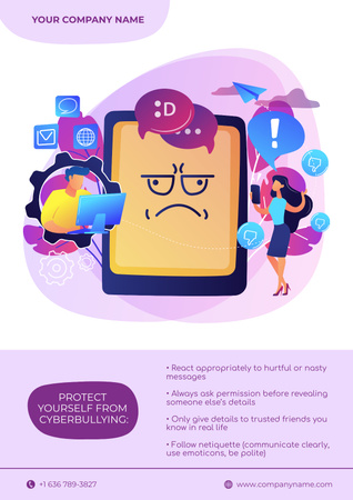 Awareness of Stop Cyberbullying on Purple Poster Design Template