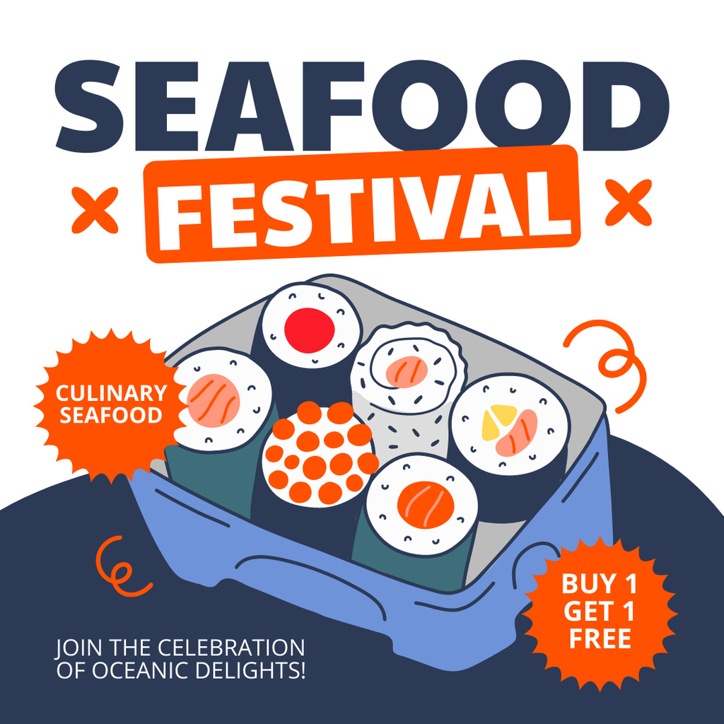 Ad of Seafood Festival with Tasty Sushi Instagram Design Template
