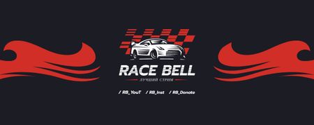 Реклама стрима гонки с изображением гоночного автомобиля Twitch Profile Banner – шаблон для дизайна