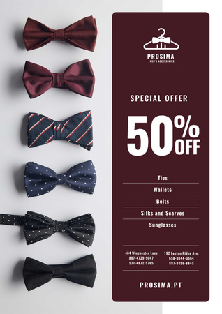 Men's Accessories Sale with Bow-Ties in Row Poster Design Template