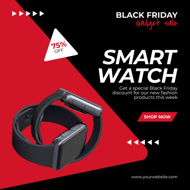 Announcement of Smartwatch Sale on Black Friday Instagramデザインテンプレート