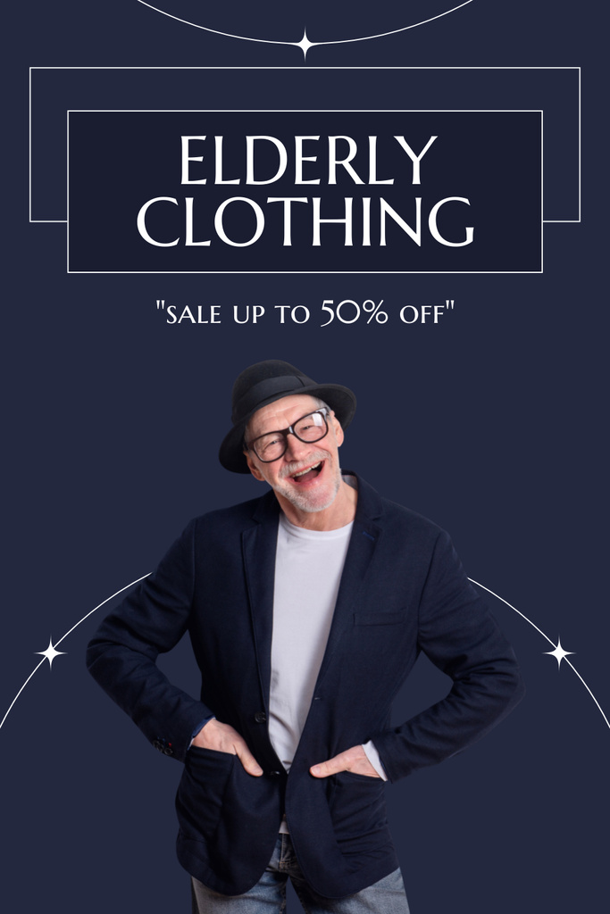 Designvorlage Elderly Clothing Sale Offer In Blue für Pinterest