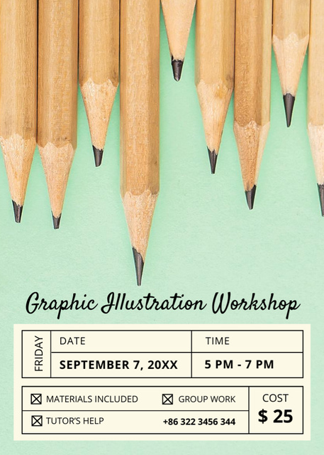 Drawing Workshop with Graphite Pencils on Blue Invitation Design Template