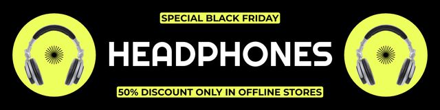 Platilla de diseño Black Friday Sale of Headphones in Offline Stores Twitter