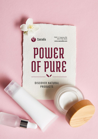 Platilla de diseño Natural Cosmetics products Offer with Flower in pink Poster
