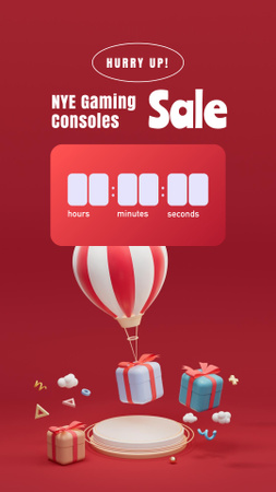 Designvorlage New Year Sale Ad with Gift on Air Balloon für Instagram Story