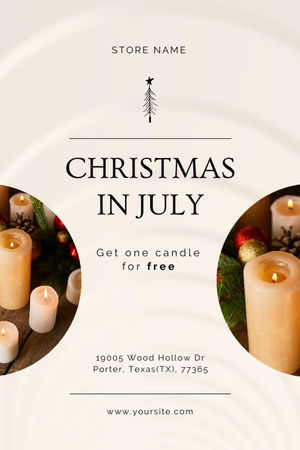 Christmas in July Greeting Card with Candles   Postcard 4x6in Vertical Tasarım Şablonu