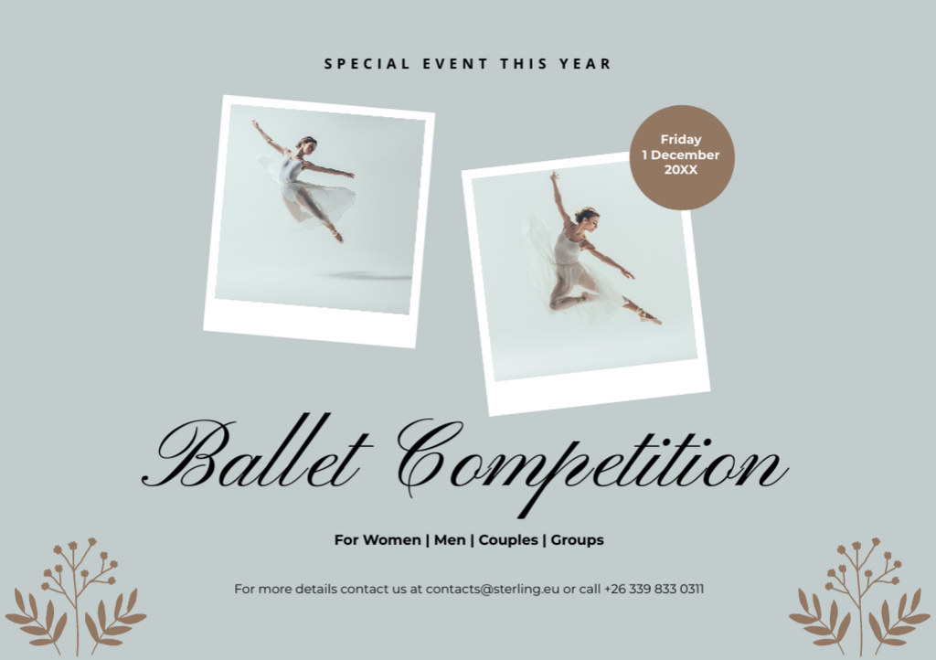 Designvorlage Outstanding Ballet Competition Announcement This Year für Flyer A5 Horizontal