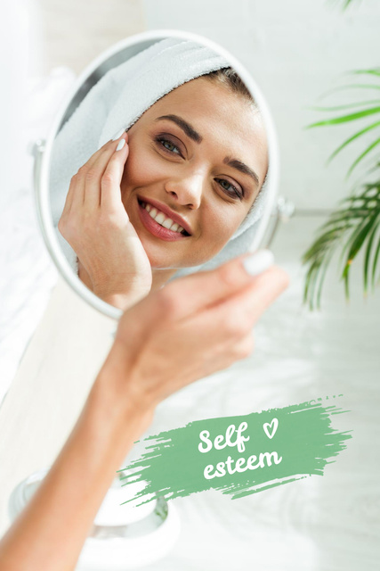 Designvorlage Self Esteem Inspiration with Girl admiring in Mirror für Pinterest