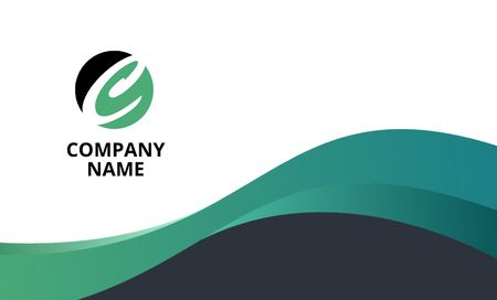 Image of Company Emblem with Green Waves Business Card 91x55mm Design Template