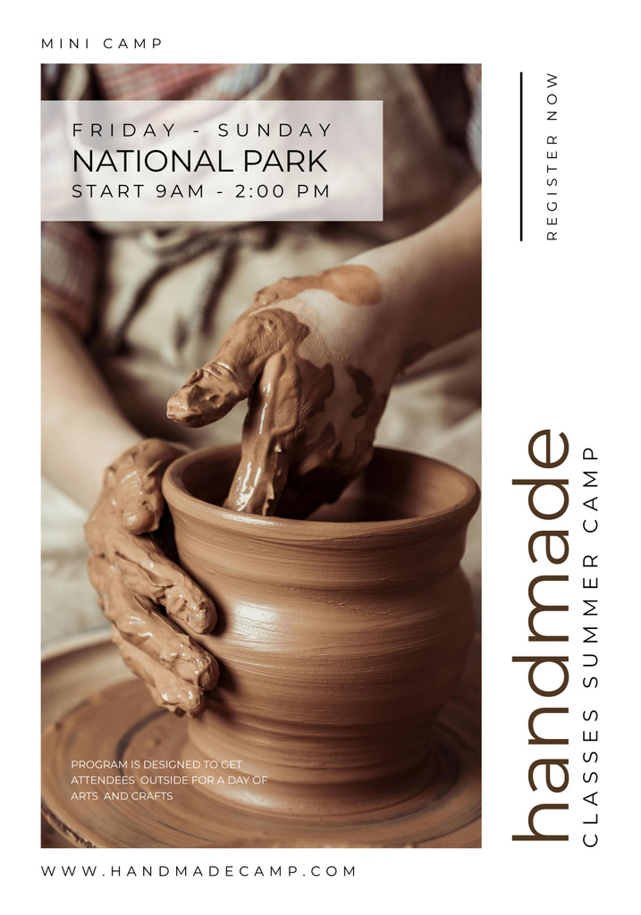Summer Handmade Pottery Camp Promotion Poster 28x40in – шаблон для дизайна