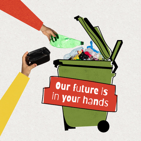 Conscientização sobre poluição plástica com recipiente de lixo Instagram Modelo de Design