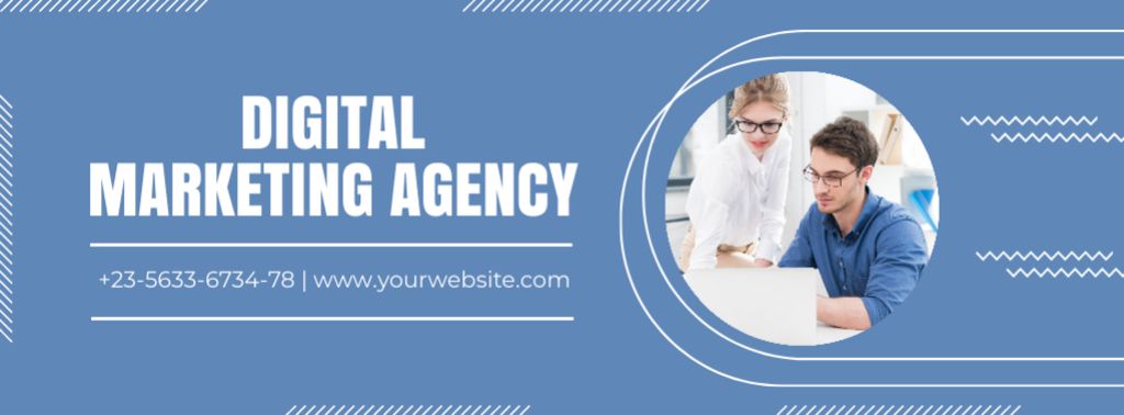 Marketing Agency Services Announcement on Blue Facebook cover Design Template