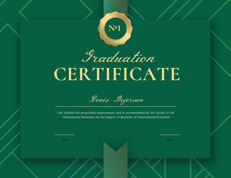 Graduation Diploma with Green Ribbon Certificate Design Template