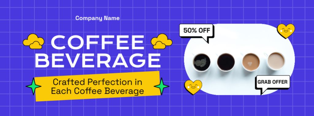 Various Coffee Drinks At Half Price Offer Facebook cover Design Template