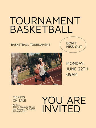 Basketball Tournament Announcement with Players Poster 36x48in Design Template