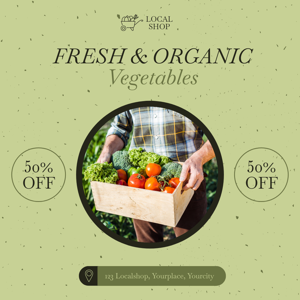 Offer of Fresh and Organic Vegetables on Green Instagram ADデザインテンプレート