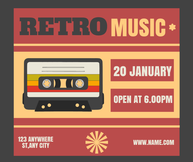 Retro Music Party Announcement Facebook Tasarım Şablonu