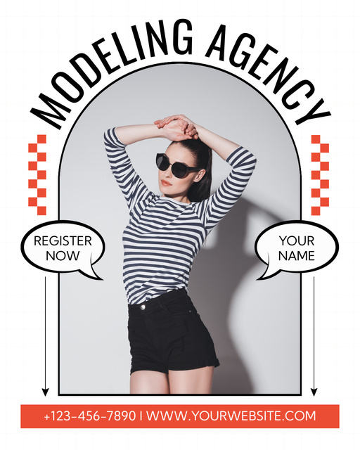 Modeling Agency Invitation on White Instagram Post Verticalデザインテンプレート