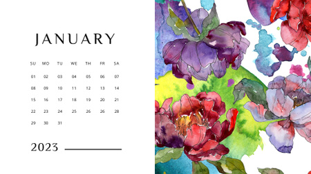 Beautiful Watercolor Illustrations of Flowers Calendar Design Template