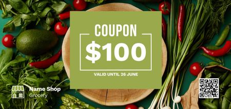 Platilla de diseño Grocery Store Special Offer with Green Vegetables Coupon Din Large