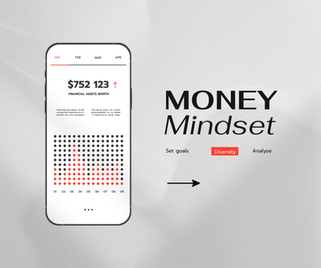 Template di design mindset di denaro con attività sullo schermo Facebook