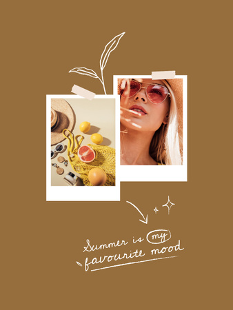 Fiatal nő szemüvegben a nyári hangulat kollázsán Poster US tervezősablon