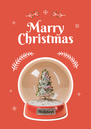 Platilla de diseño Christmas Greetings with Cute Twings and Glass Ball Postcard A5 Vertical