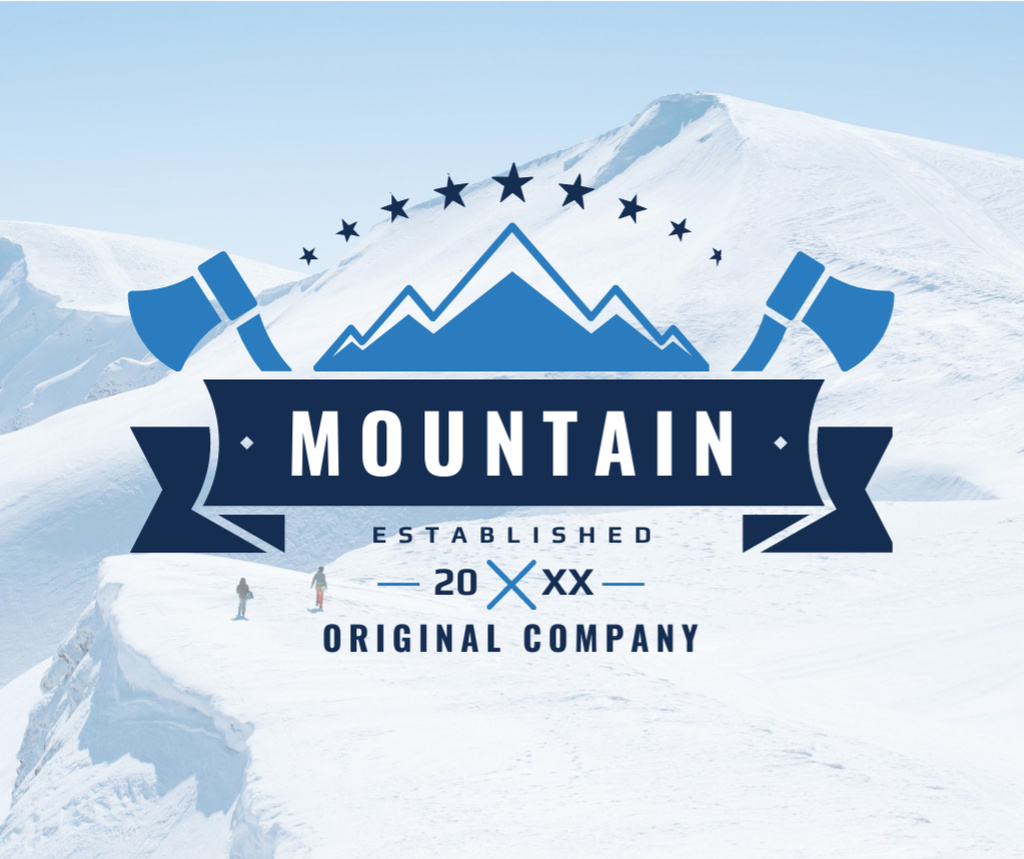 Mountaineering Equipment Company Icon with Snowy Mountains Facebook Modelo de Design