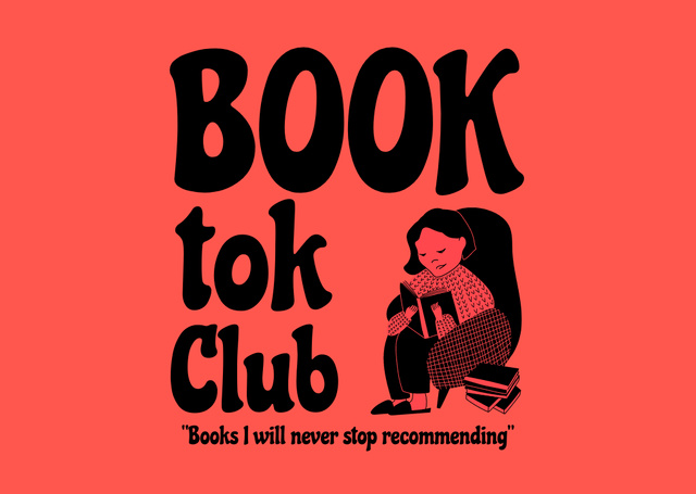 Illustrated Reading Club Invitation on Red Flyer A6 Horizontal Tasarım Şablonu