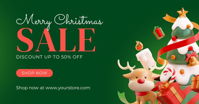 Christmas Sale Announcement with Holiday Symbols Facebook AD Design Template