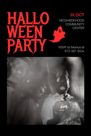 People in Costumes on Halloween's Party Invitation 6x9in Design Template