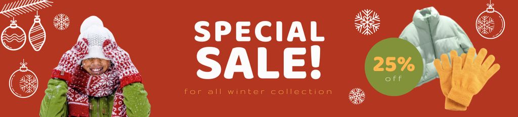 Plantilla de diseño de Special Winter Sale with Stylish Puffer Jacket Ebay Store Billboard 