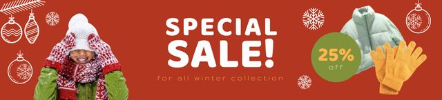 Designvorlage Special Winter Sale with Stylish Puffer Jacket für Ebay Store Billboard