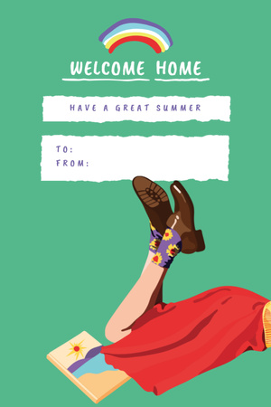 Plantilla de diseño de Bienvenida a casa con arco iris y descanso Postcard 4x6in Vertical 