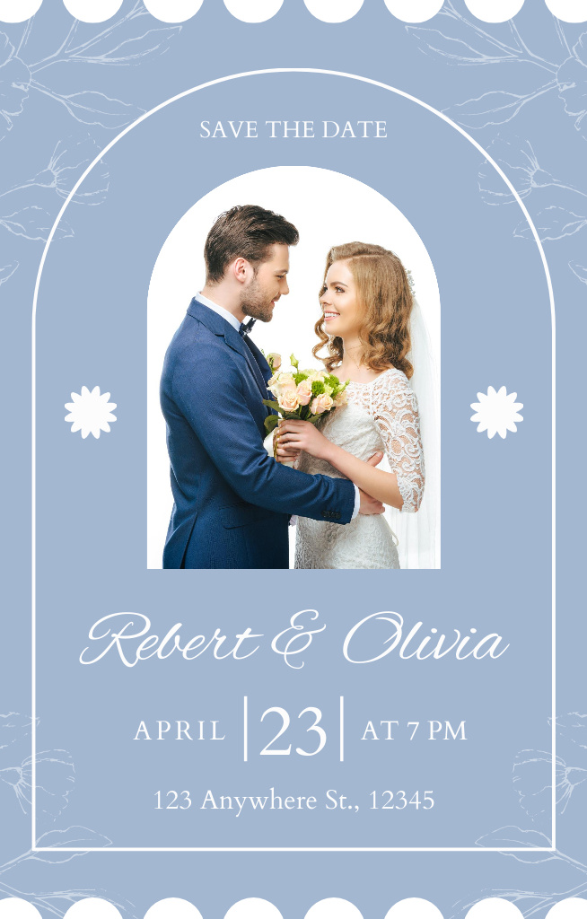 Save the Date Wedding Announcement with Young Couple Invitation 4.6x7.2in Šablona návrhu