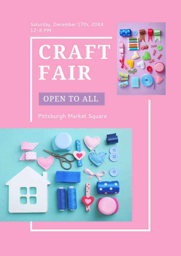 Craft Fair Announcement with Needlework Tools Flyer A4デザインテンプレート