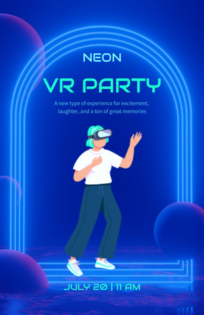 Virtual Party Announcement Neon Blue Invitation 5.5x8.5in Modelo de Design