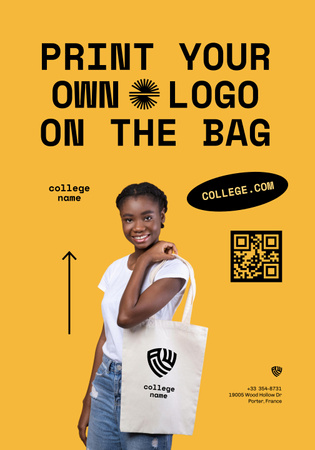 Főiskolai ruházat és áru, fiatal afro-amerikai nő táskával Poster 28x40in tervezősablon