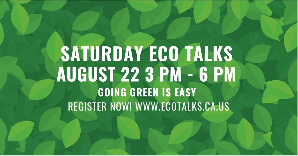 Saturday eco talks on Green leaves pattern Facebook AD Design Template