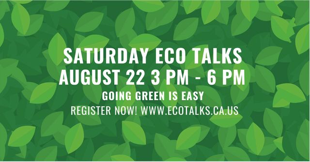 Saturday eco talks on Green leaves pattern Facebook AD Design Template