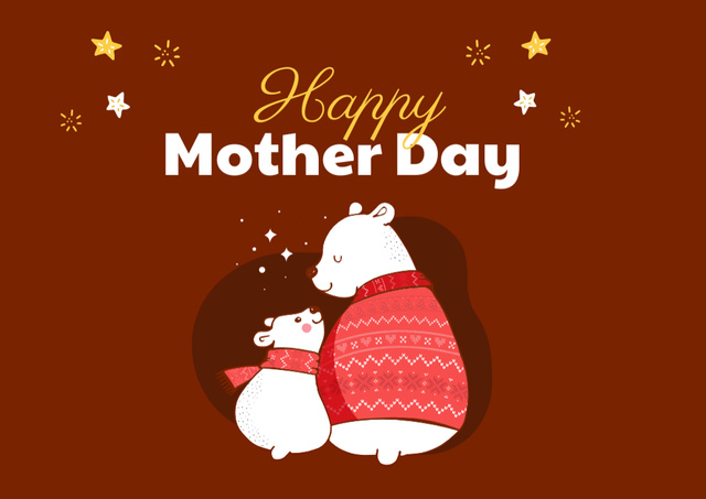 Mother's Day card with Сute Bears Card Design Template