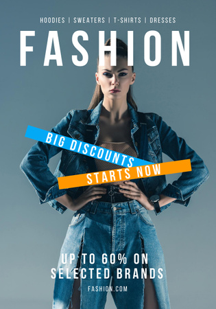 Modèle de visuel Denim Clothes Collection At Reduced Price Offer - Poster 28x40in